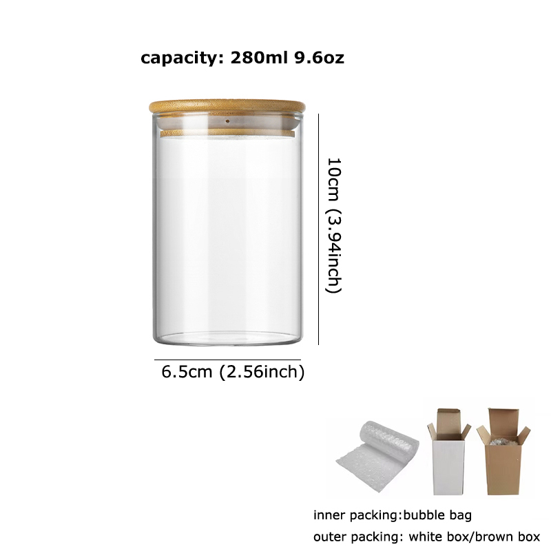 Tarro de vidrio de 280ml con tapa de Bambú