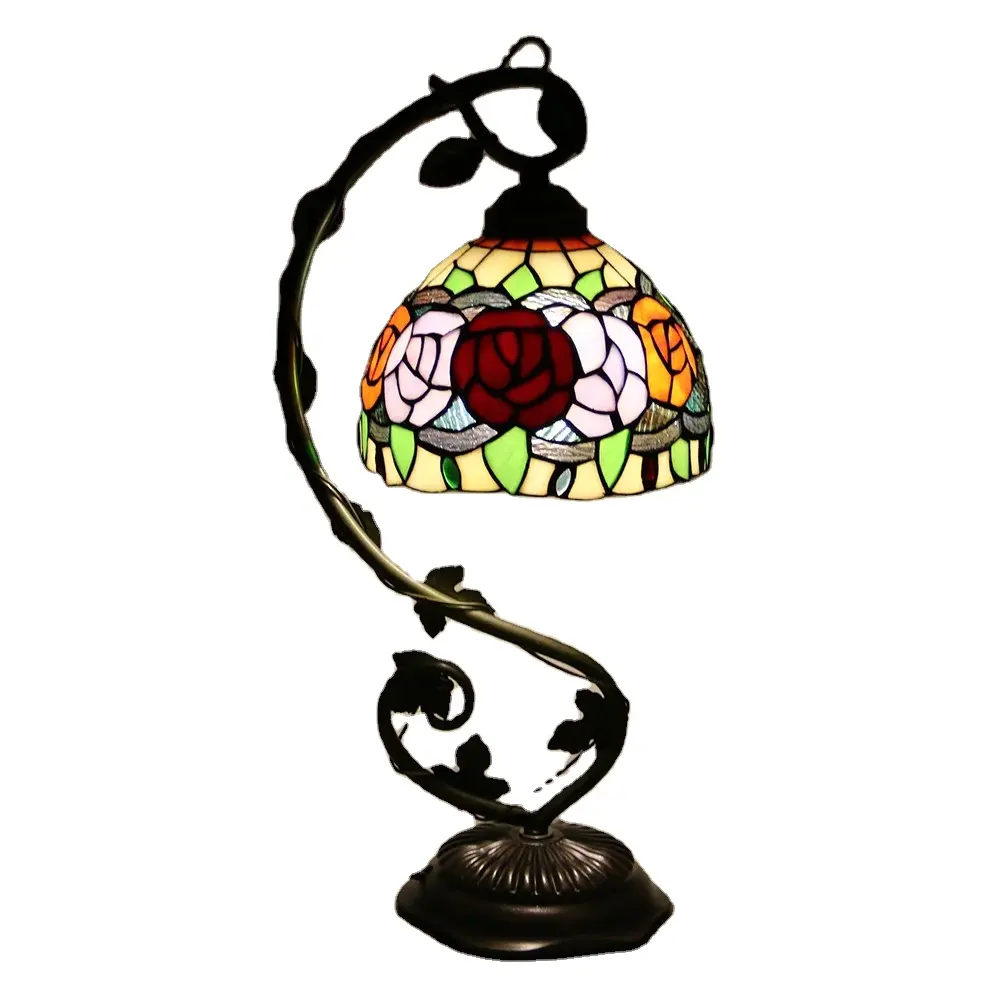 Тиффани инкрустированный вручную стеклянный пастырский креативный сплав, лист виноградной лозы, вопросительный знак, настольная лампа в стиле бароко для освещения