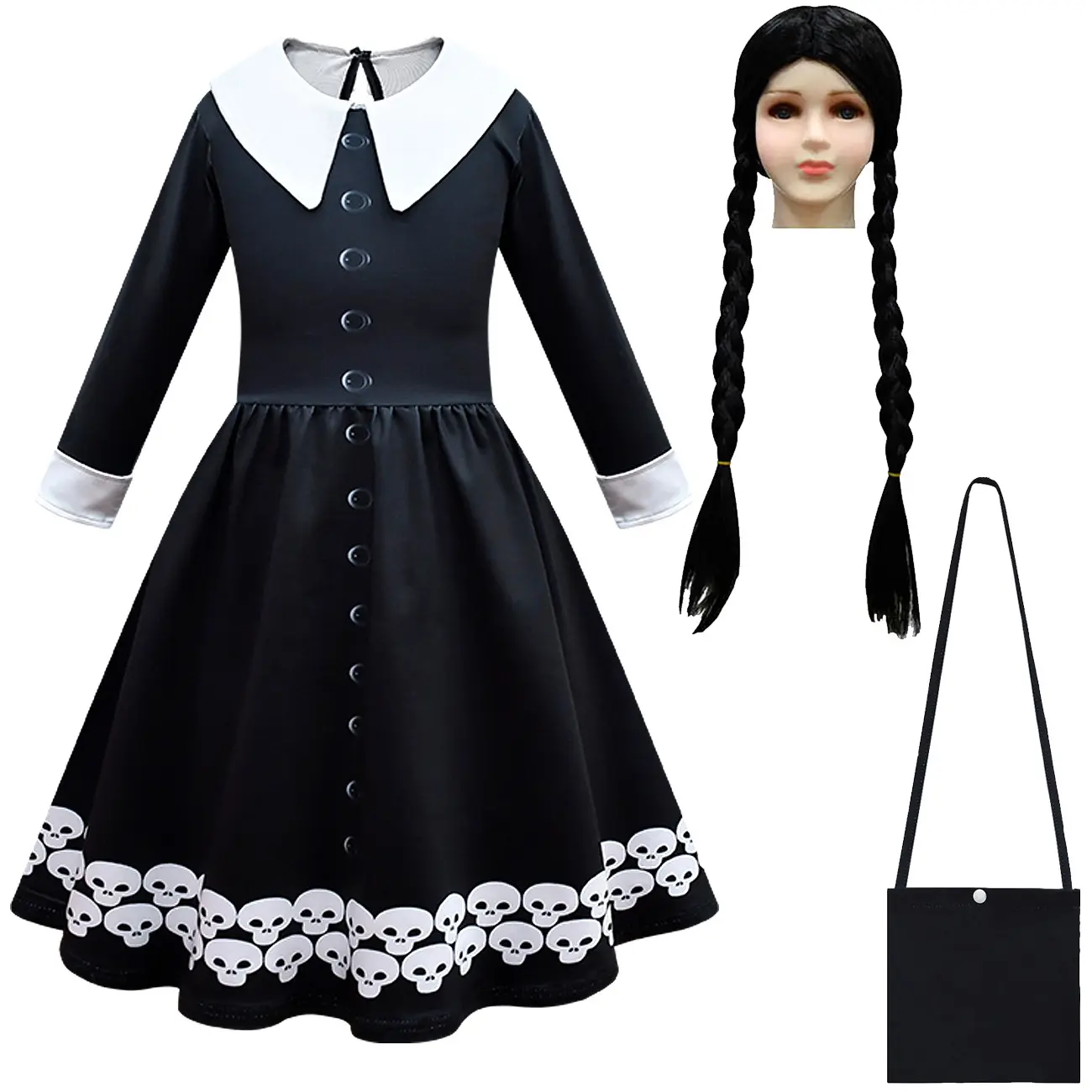 Uniforme escolar de Nevermore para adultos, traje de escuela negra de Nevermore, purely, vestido de lujo negro, material para la mano de los micoles