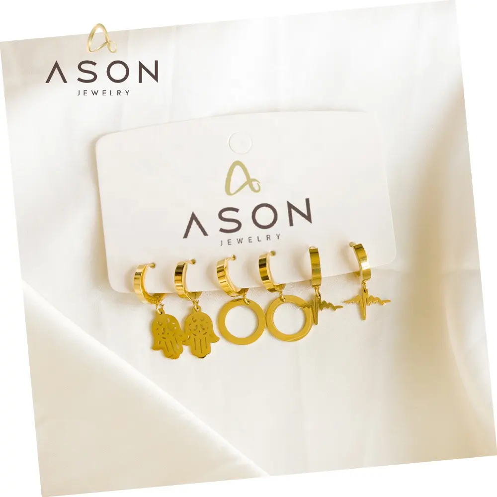 Ason joyería de moda de alta calidad diseño clásico mujeres Acero inoxidable 18K chapado en oro grande redondo hueco Palma gota aro pendientes