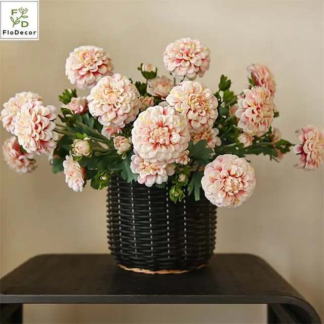 Crisantemo artificiale del fiore della dalia di tocco reale di alta qualità 5 teste per la decorazione domestica di nozze