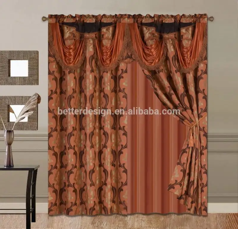 Cortinas de JACQUARD para ventana, diseño a la última moda, con cenefa y respaldo de tafetán y borlas, 2 uds., 2017