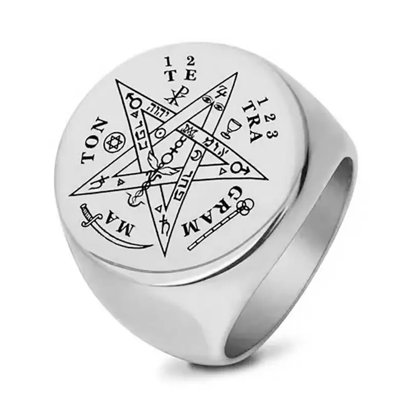 Anelli vichinghi Tetragrammaton anello Punk in acciaio inossidabile con amuleto e pentagramma benedetto magico