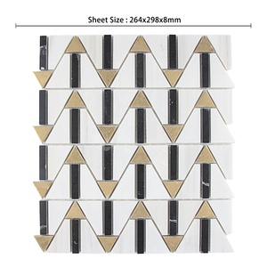 Thiết kế sang trọng màu trắng và vàng không thường xuyên nhà bếp backsplash bằng tia nước đá cẩm thạch Gạch <span class=keywords><strong>Mosaic</strong></span> với kim loại - Product Image 3