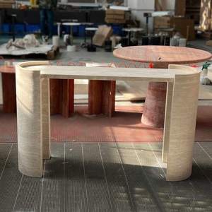 طاولة كونسول عصرية من حجر الترافرتين باللون البيج الفاتح من SW STONE، طاولة مدخل من الحجر الطبيعي، أثاث لغرفة المعيشة - Product Image 5