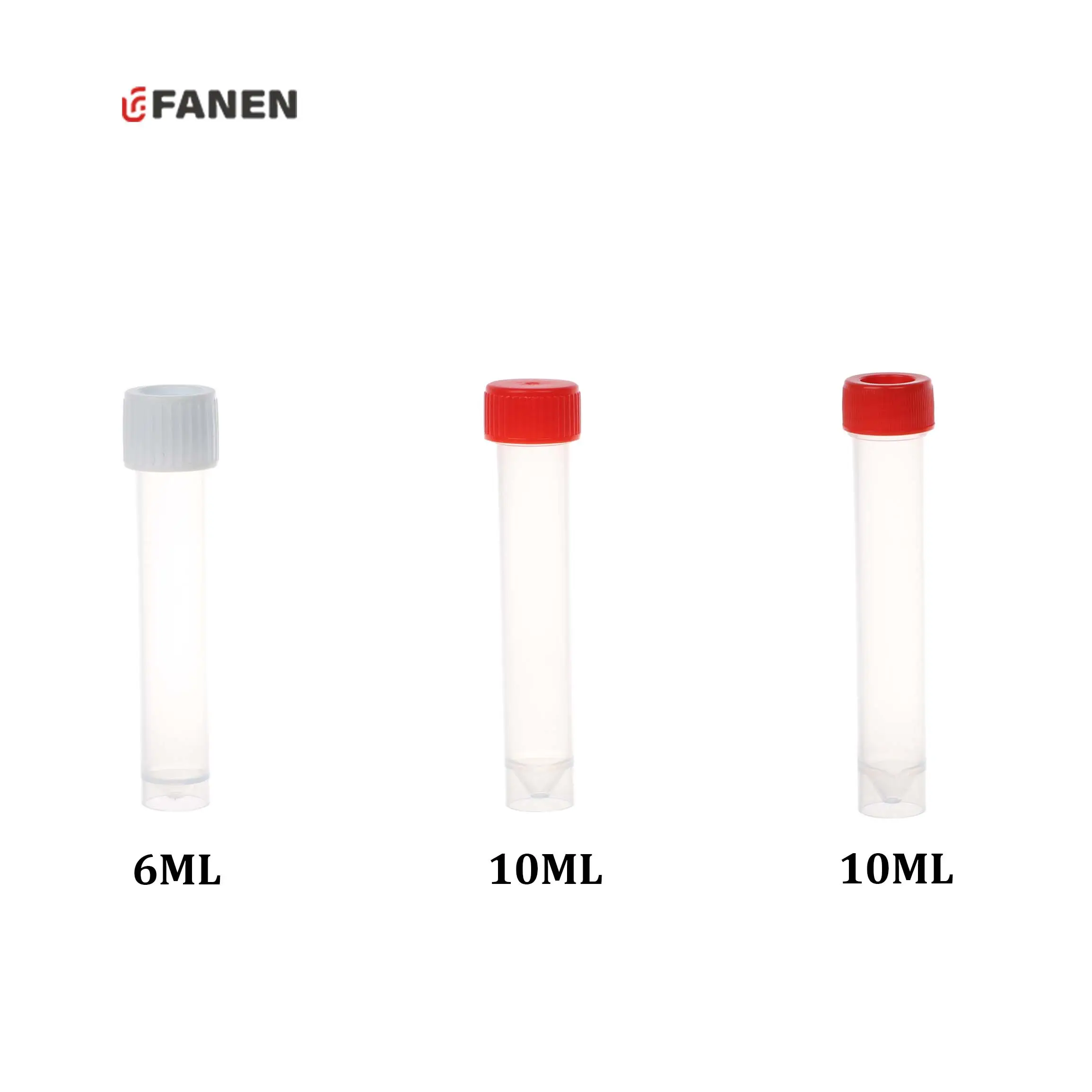 Fanen 10ml 샘플 튜브 실험실 플라스틱 테스트 튜브 나사 캡이있는 뚜껑 튜브