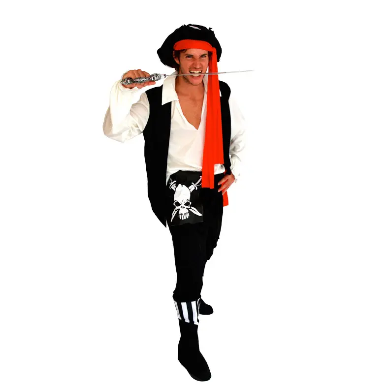 Disfraces de película de TV al por mayor disfraz de pirata sencillo de Halloween para hombres adultos disfraz de pirata del Caribe