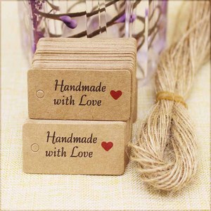 Cuerdas de papel Kraft hechas a mano, etiquetas colgantes de amor para ropa, dulces/REGALO/galletas, etiquetas de precio de cartón para - Product Image 3