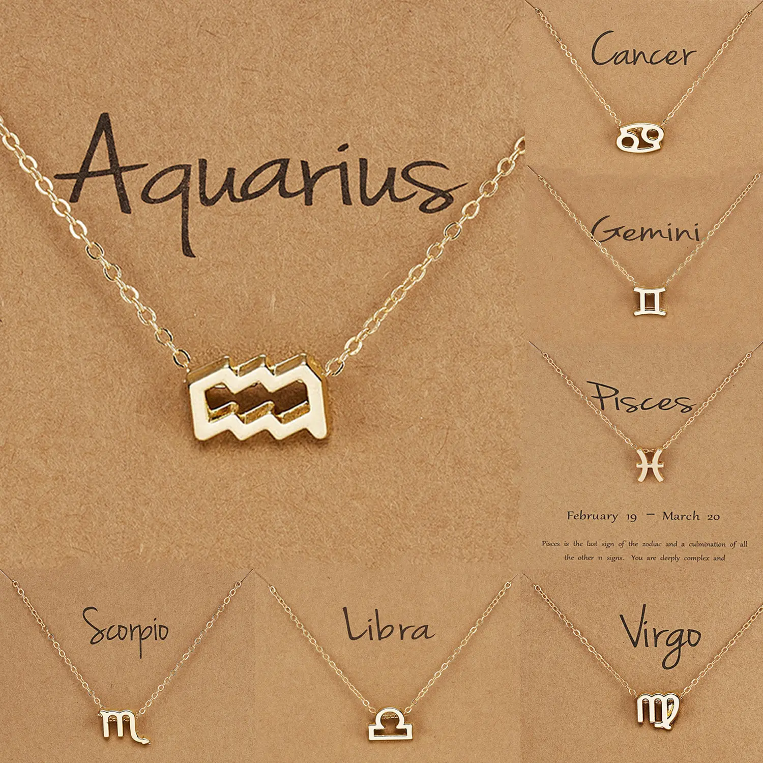 Birthday Gift Gold Plated 12 Zodiac Sign Pendant Wish Card Charm Gold Chain Choker Astrology Necklace Jewelry For Women