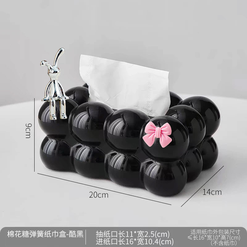 กล่องทิชชู่สีดำพรีเมียม Marshmallow - พร้อมโบว์กระต่าย