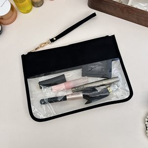 Fabrika doğrudan mektup yamalar temizle kilitli poşet torbalar şeffaf PVC kozmetik çantası kolu ile - Product Image 5