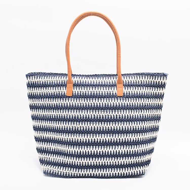 Factory wholesale paper grass beach bag women's handbag Hot sales product stripe pattern knitted crochet bag