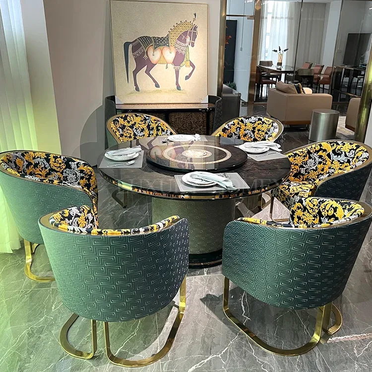 Mesa de comedor redonda de ébano de lujo de gama alta italiana con 6 sillas de comedor juego de mesa de comedor redonda de diseño único moderno