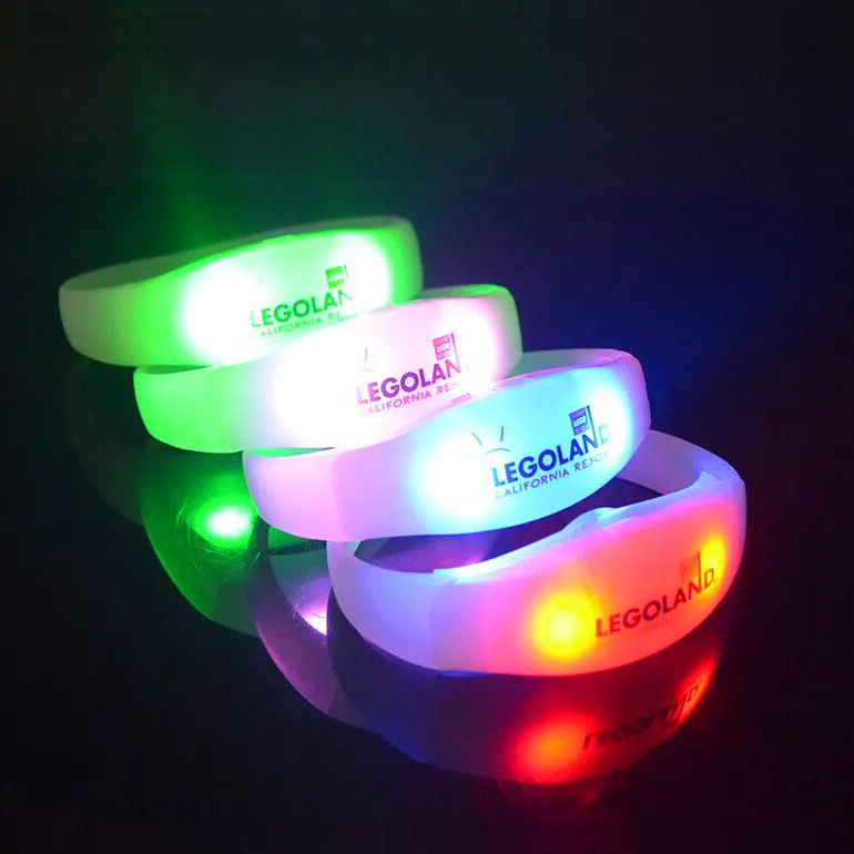 Pulseira de silicone led com luz remota ativada por som, bracelete com logo personalizado, dmx controlado, para eventos