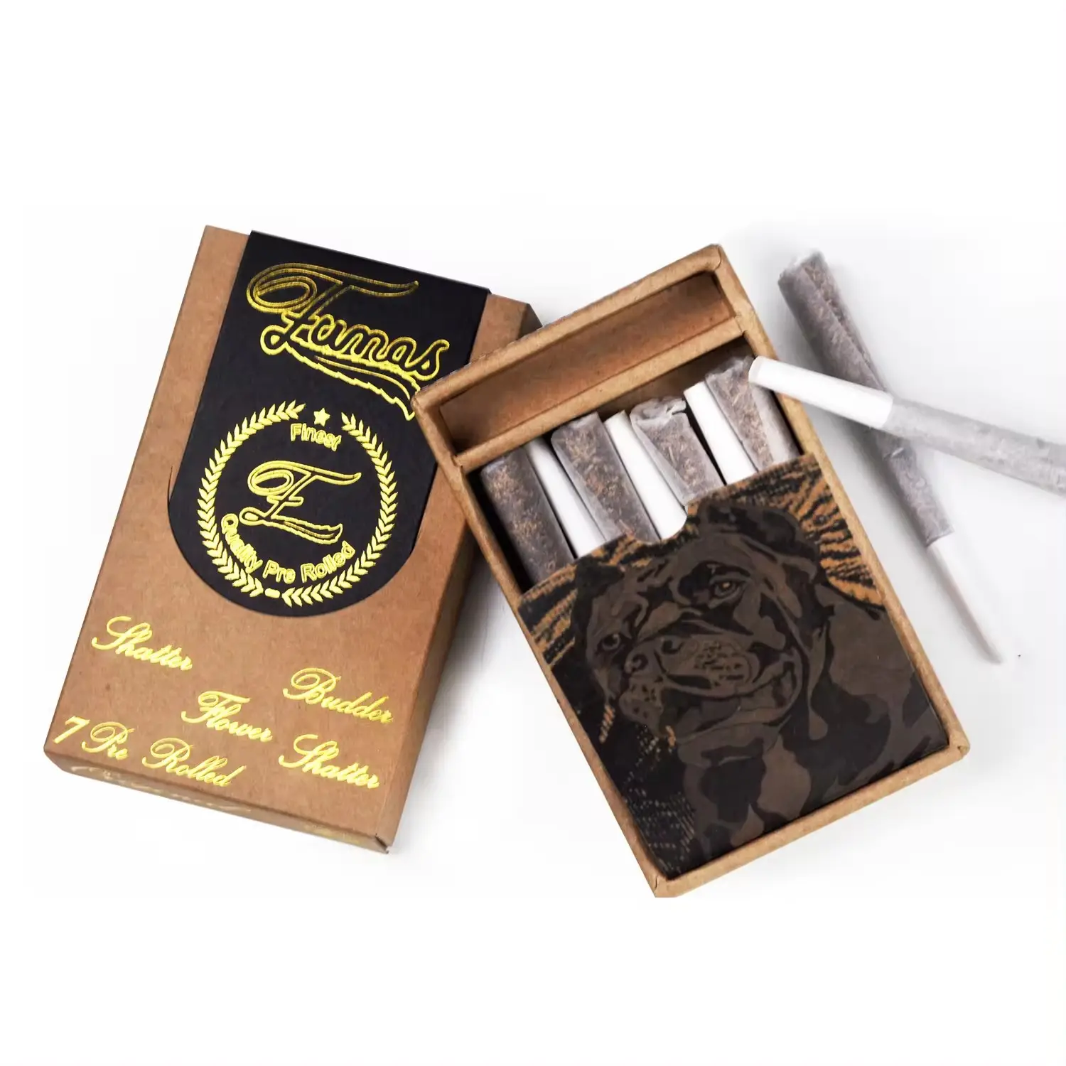 Caja de embalaje preenrollado de cigarrillos negra con logotipo personalizado, cajas de tubo de cajón, embalaje preenrollado resistente a niños con fósforos