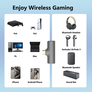 3合1 USB蓝牙适配器蓝牙5.0音频接收器发射器，用于电视开关PS5 PS4电脑连接耳机扬声器 - Product Image 3