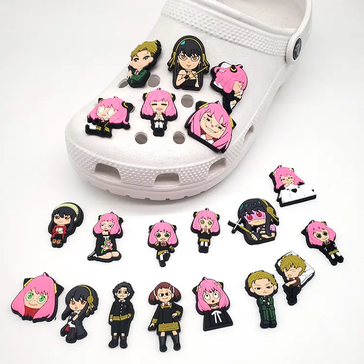 Adornos de pvc para zapatos, adornos personalizados de dibujos animados de SPY X, para familia, con botón, hebilla, para zuecos