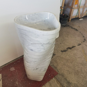 设计师别墅家居酒店浴室装饰石材独立基座水槽白色大理石洗手盆