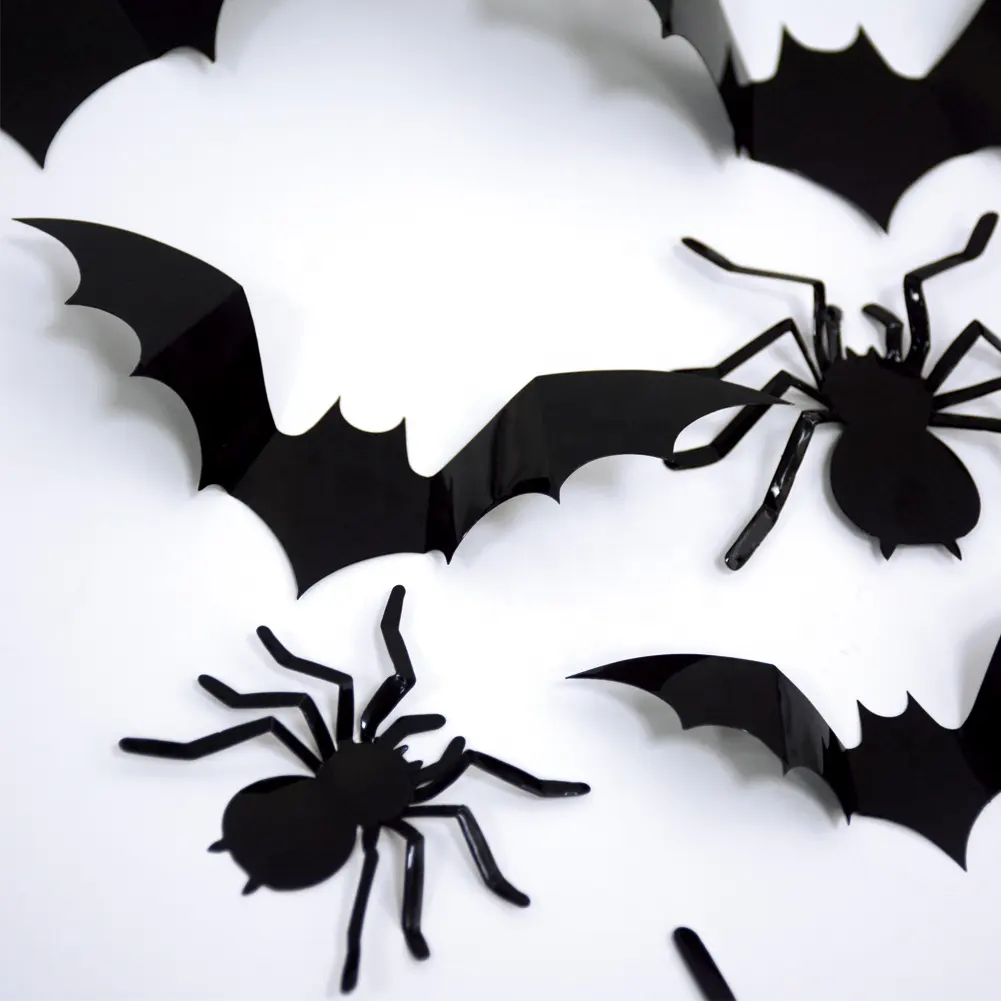 2020 할로윈 신제품 84pcs 박쥐 거미 검은 애완 동물 벽 스티커 박쥐 거미 3D 벽 장식 할로윈 장식