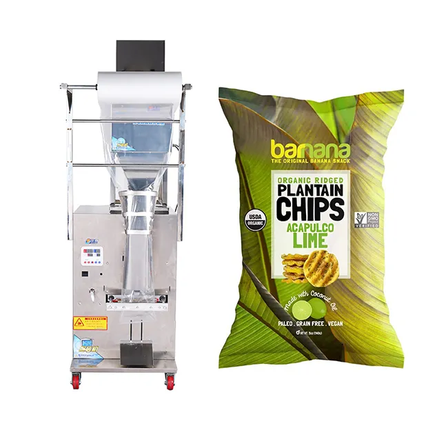 Máquina de embalagem de batatas fritas de petisco, máquina de embalagem de milho pop com nitrogênio para lanches plantain chips