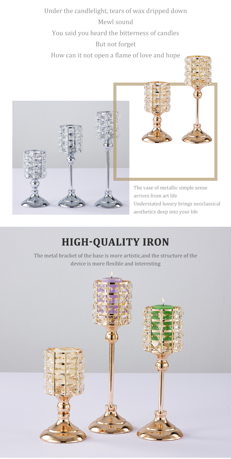 Zhuoyun Wedding Decoration Crystal Candle Cup Table Centerpiece Iron Glass Candle Holder