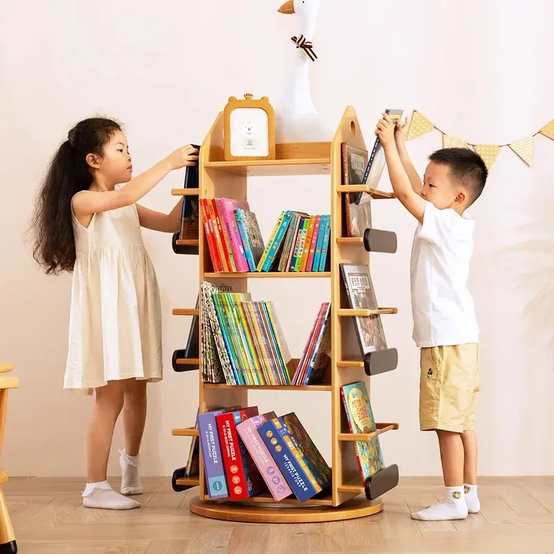 Rak buku kayu serbaguna furnitur taman kanak-kanak, rak buku antik, rak buku kayu Solid