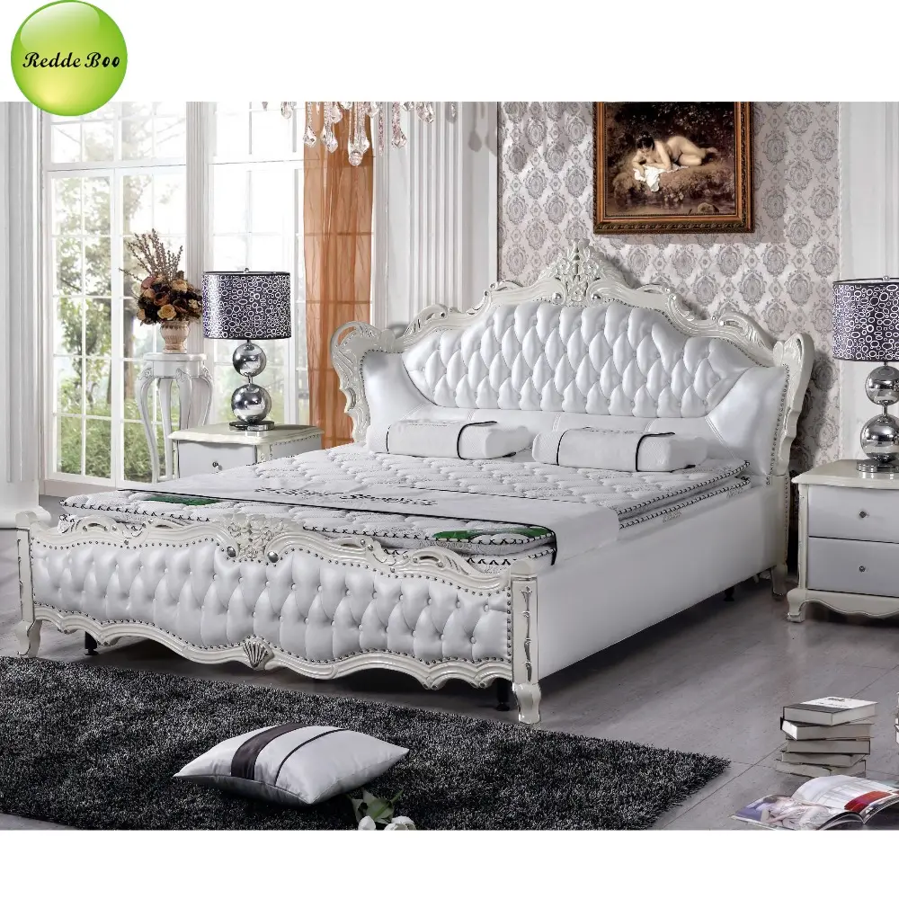 Antike europäische Möbel Kingsize-Bett klassische Schlafzimmer möbel Set Echt leder Doppelbett zu verkaufen
