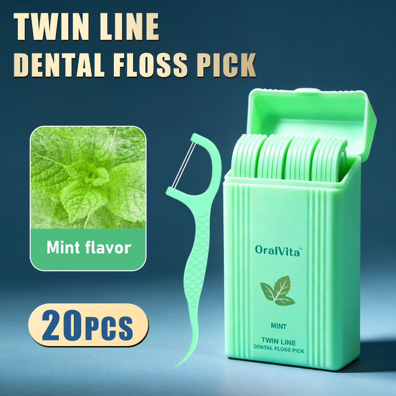 Fil dentaire F double ligne saveur menthe 20 picks/boîte - vert