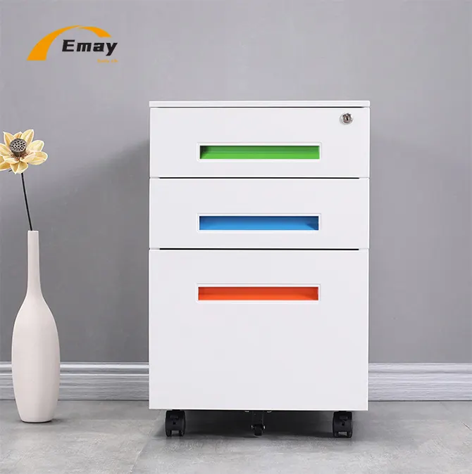 Colorful Handle Metal Filing Cabinet With Lock Steel Mobile File Storage For A4/FC Folder