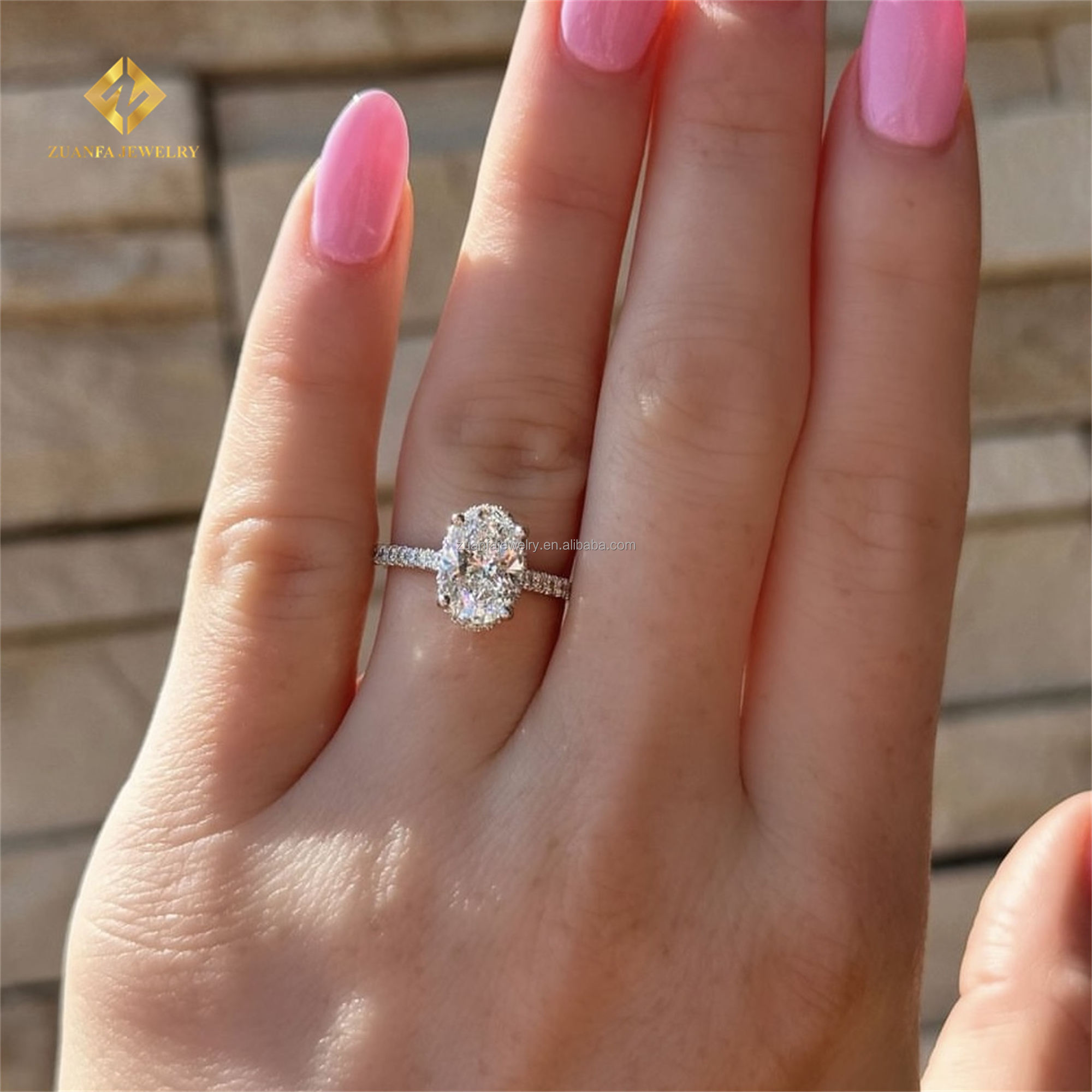 14k white gold+2ct oval lab grown diamond