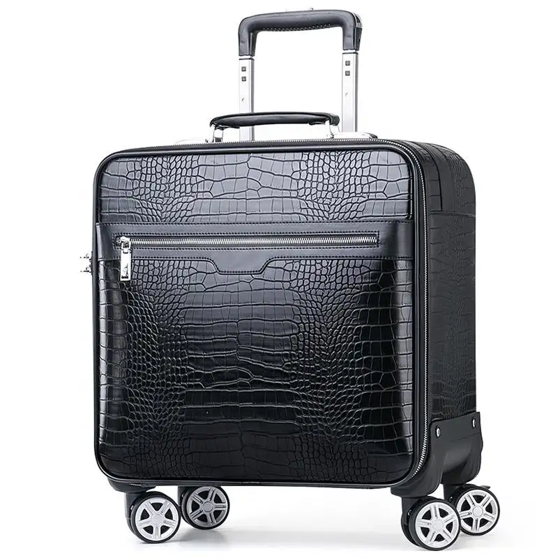 2023 mala de couro estilo clássico com roda bagagem couro 18 polegadas viagem sacos