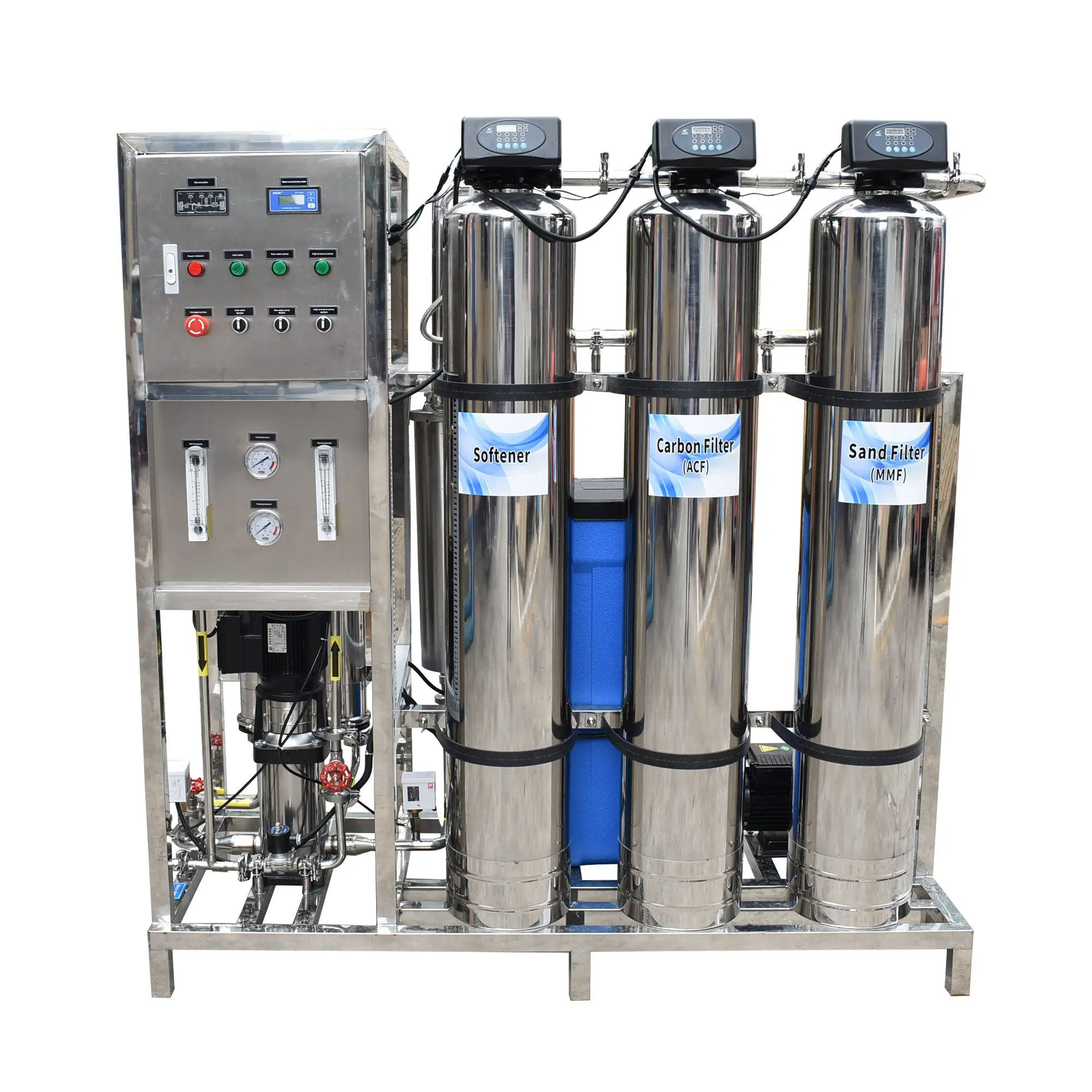 500 LPH Ro الصناعية SS304 تنقية نظام التناضح العكسي بئر معدات معالجة المياه النقية