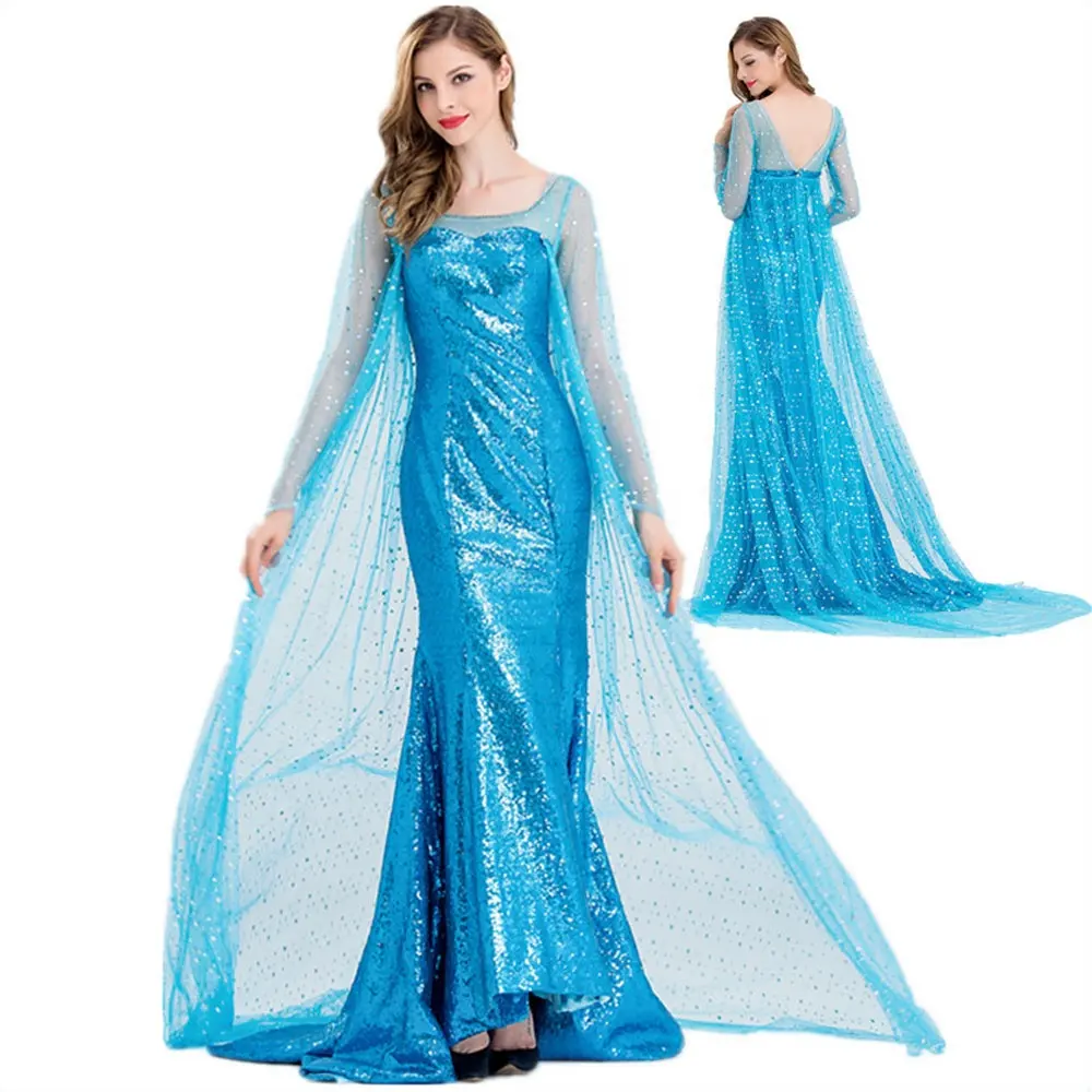 Vestido de fiesta de Halloween para mujer, disfraz de princesa Elsa para adulto