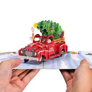 Hot bán thiệp chúc mừng 5x7 inch hải quân hình chữ nhật hình dạng thẻ <span class=keywords><strong>3D</strong></span> Pop Up <span class=keywords><strong>java</strong></span> giáng sinh xe trượt tuyết Thẻ quà tặng cho trang trí - Product Image 3