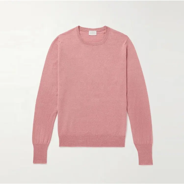 Knitwear Manufacturer Custom Pink Fall Winter crew Neck Long Sleeved Knitted Pullover Wool Sweater Men