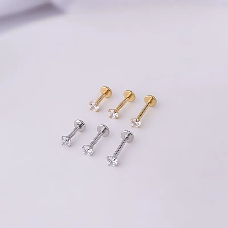 Bijoux de piercing pour les lèvres en acier inoxydable plaqué or, piercing labret en zircon de 3mm pour femmes, 16G, 2022