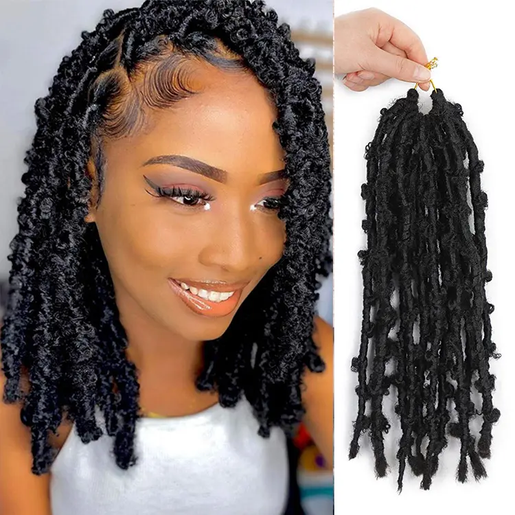 12 accesorios de 18 pulgadas Faux LOCs crochet pelo sintético natural negro mariposa LOCs trenzas Pre desgastado cabello trenzado