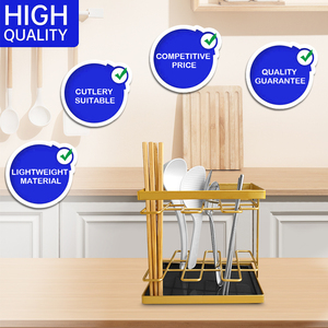 Sắt Vàng Dao Kéo Giá 18 Ngăn Countertop Đồ Dùng Chủ Nhỏ Giọt Khay Đũa Lồng Bạc Caddy Cho Nĩa Dao Muỗng - Product Image 5