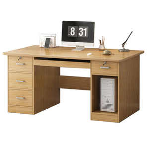 Mesa de ordenador de escritorio con acabado natural simple con estantes Estación de trabajo de escritorio de oficina para uso en hoteles a la venta - Product Image 5