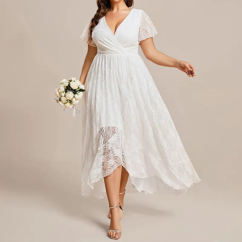 Roupas Femininas Plus Size A Line Ruffled Long Maxi White Lace Elegante Formal Evening Party Dresses Mãe Do Vestido Da Noiva