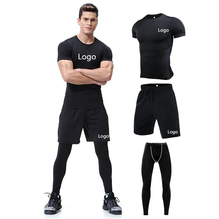 プラスサイズ5XL6XLメンズコンプレッションタイツシャツトップショーツセットワークアウトスポーツフィットネスランニングジム服男性用ウェアセット