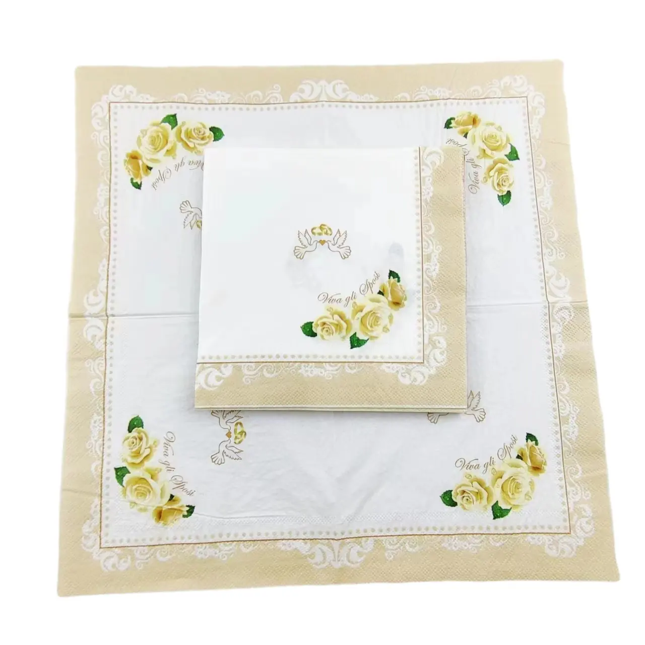 Servilletas de papel desechables de 2 capas para cóctel, decoración suave para boda, con estampado de lujo, color dorado, espumoso, personalizado, de fábrica