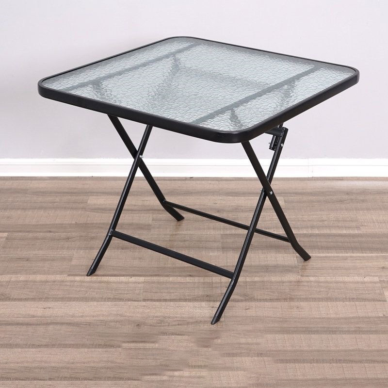 Mesa cuadrada plegable con diseño de ondas de agua.