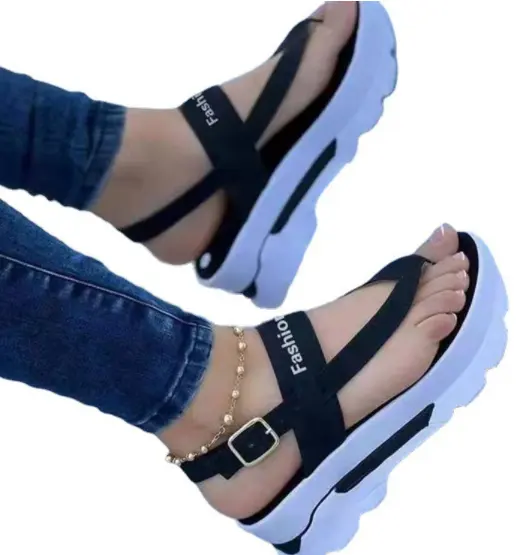 2023 신상품 패션 여성 슬리퍼 플랫 샌들 캐주얼 오픈 발가락 여름 신발 슬라이드 샌들 여성과 숙녀 PU 하이 탑
