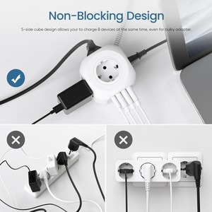 EU presa di alimentazione con 4 prese AC 3 porta USB 1 tipo C 2M/3M cavo intrecciato <span class=keywords><strong>Multi</strong></span> presa con interruttore per la casa