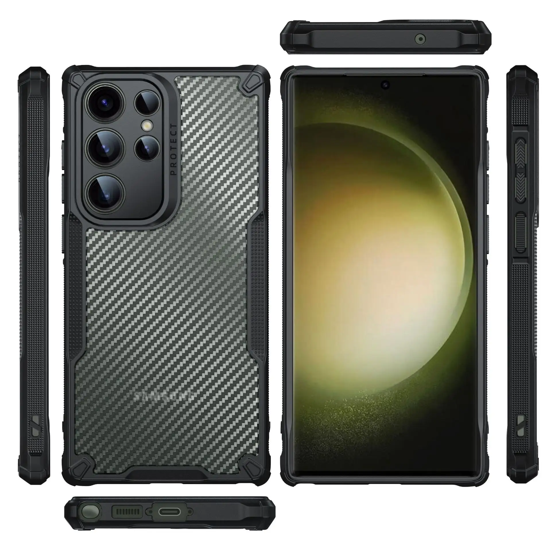 Samsung S23 Ultra Carbon Fiber Pattern Protective Case S24 Full Package Lens Precision Hole Anti Drop Phone Case in Stock