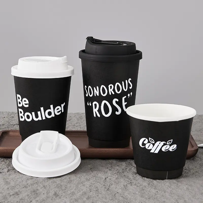 Hete Verkoop Goedkope Wegwerp Koffie Cup Met Deksels Biologisch Afbreekbare Dubbele Muur Papier Cup Voor Warme Dranken Custom Papier Cup