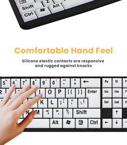 Teclado de computadora de impresión grande, teclado de alto contraste USB con cable con letras impresas de gran tamaño para personas con baja visión - Product Image 6