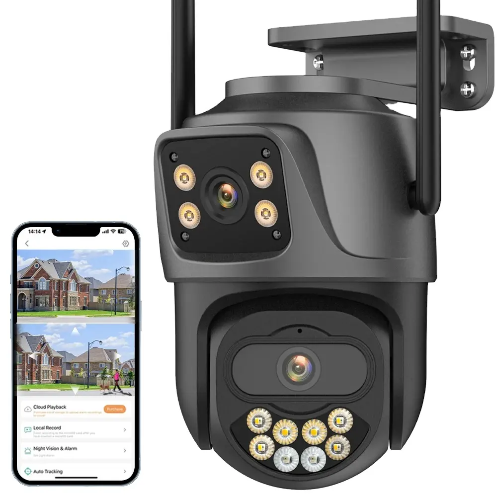 Telecamera Ptz di sicurezza Wifi per visione notturna 6mp doppia lente automatica di tracciamento impermeabile telecamera Cctv di sorveglianza esterna