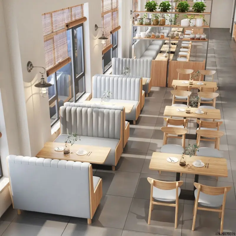 Mobilier de restaurant commercial, vente en gros de haute qualité, ensemble de sièges et de tables en bois et cuir